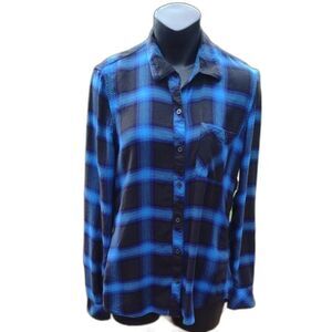 GAP Blue and Black Plaid Button Down Shirt Size Small